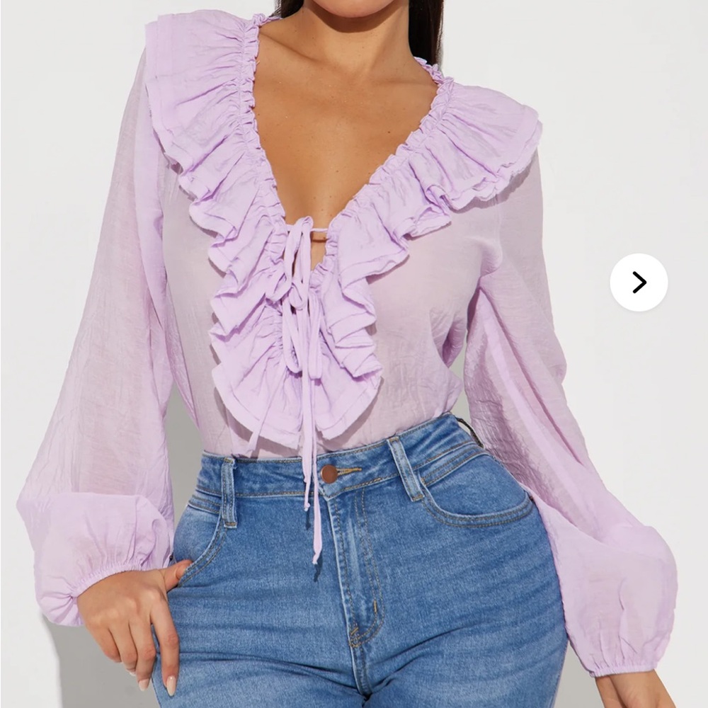 PURPLE LAVENDER WOMENS BLOUSE RUFFLE LARGE L LONG SLEEVE CUTE FASHION NOVA HOT